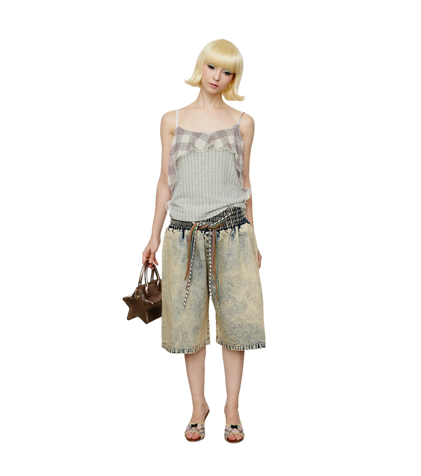 4-string Oversized Denim Shorts Washout Blue - Image 4