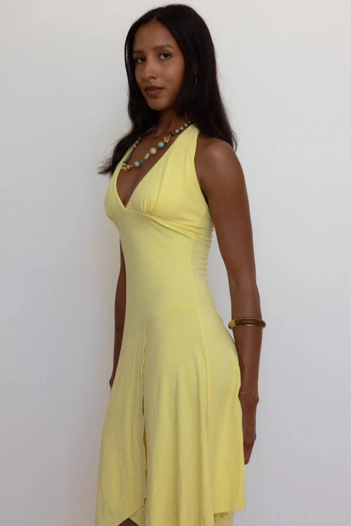 Aurora Halter Dress in Butter Yellow - Image 3