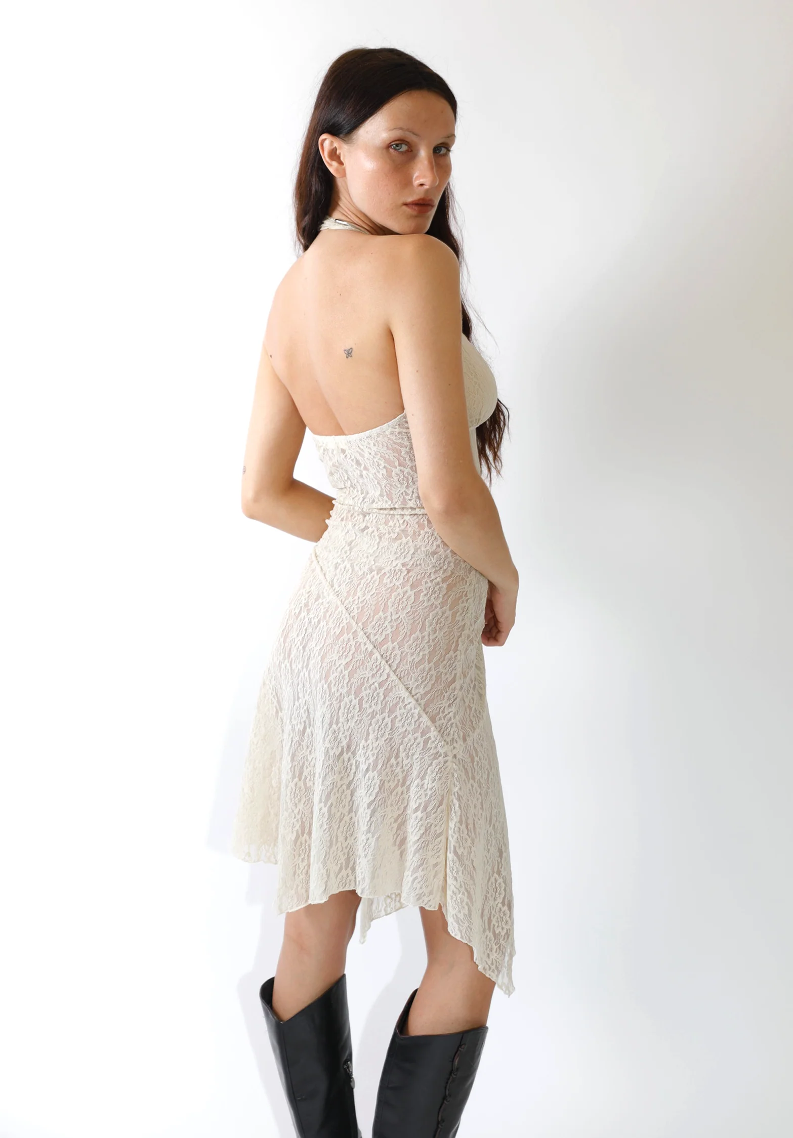 Aurora Halter Dress in Sandstone Lace - Image 2