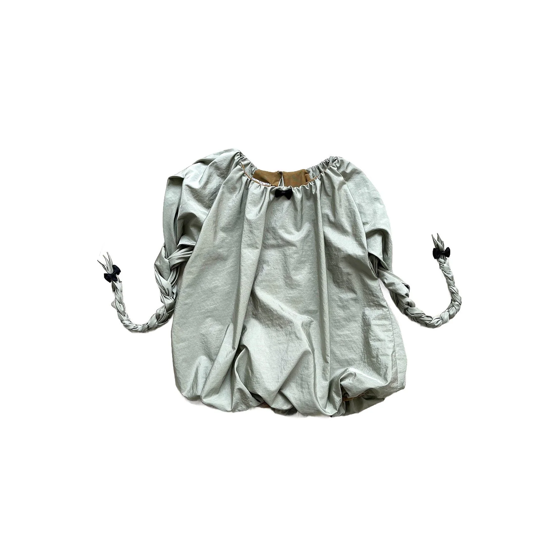 Balloon Braided Blouse with Bow Glossy Jade - Image 6