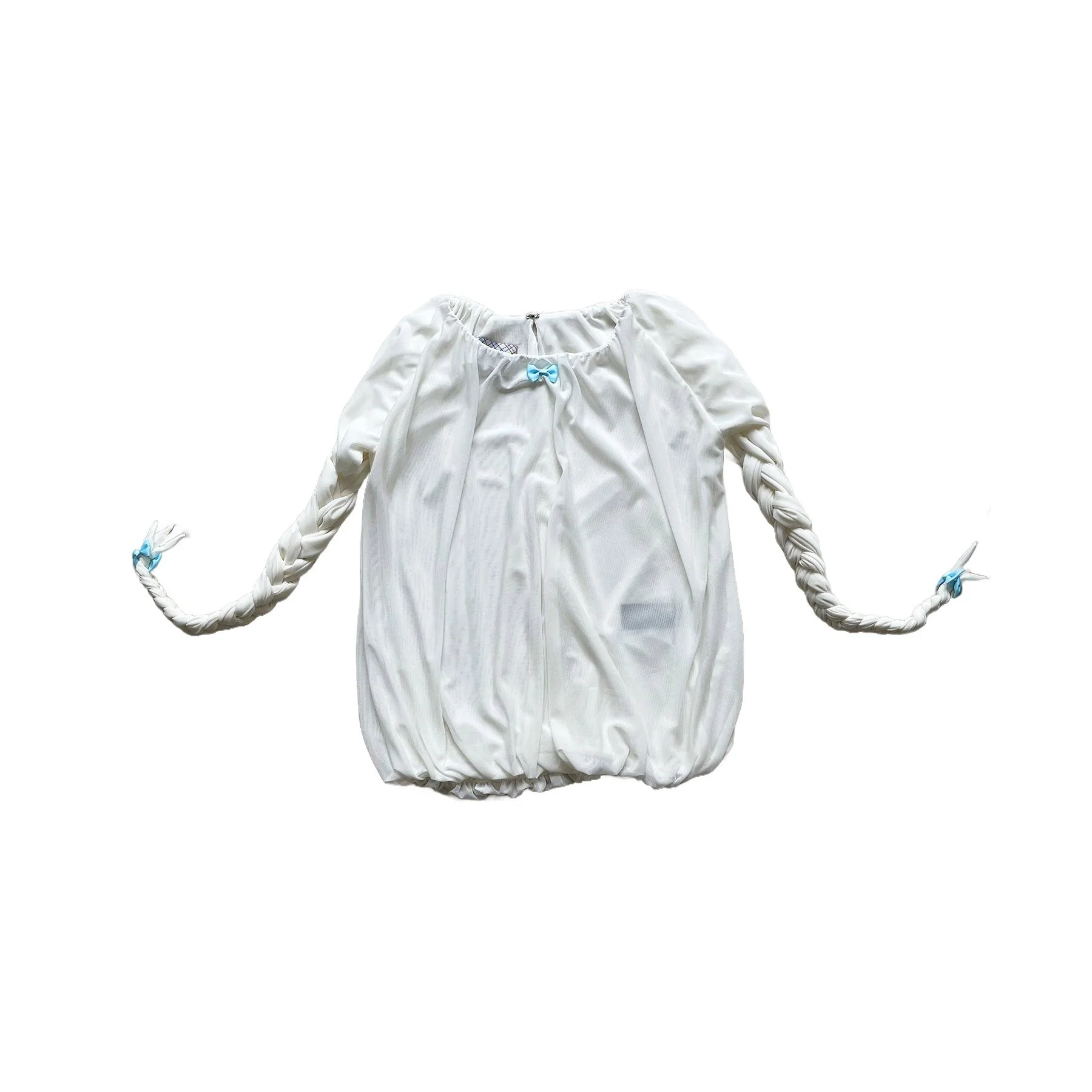 Balloon Braided Blouse with Bow White