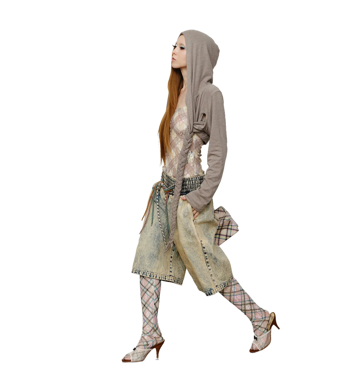 Braided Cropped Hoodie Gray - Image 5