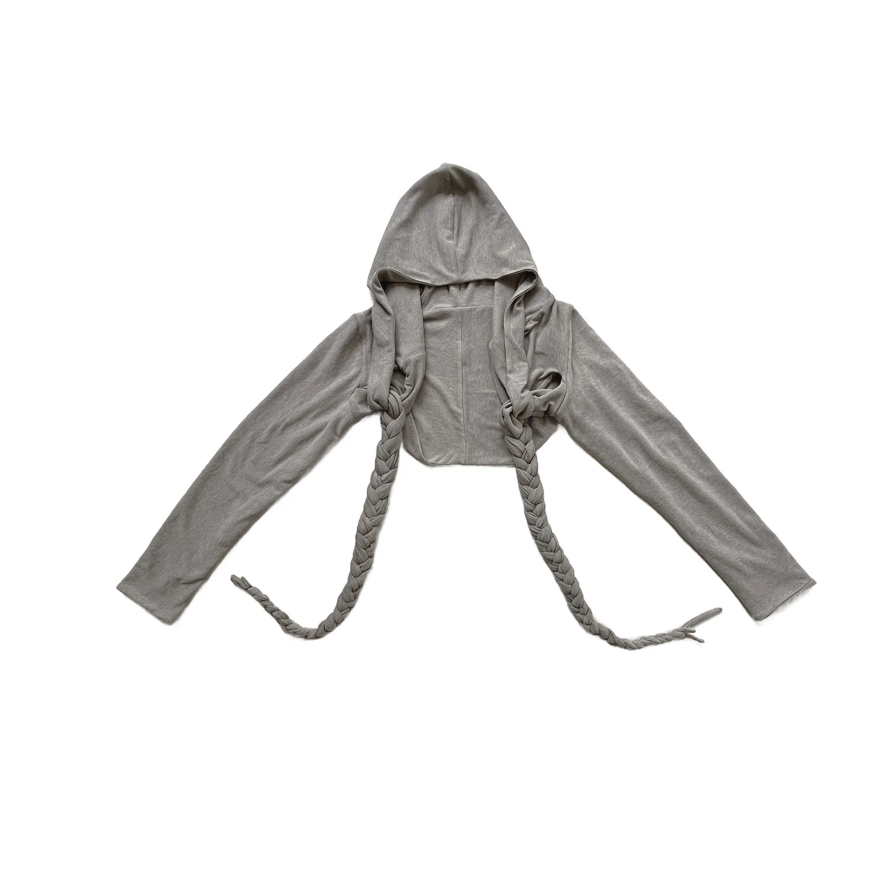 Braided Cropped Hoodie Gray - Image 8