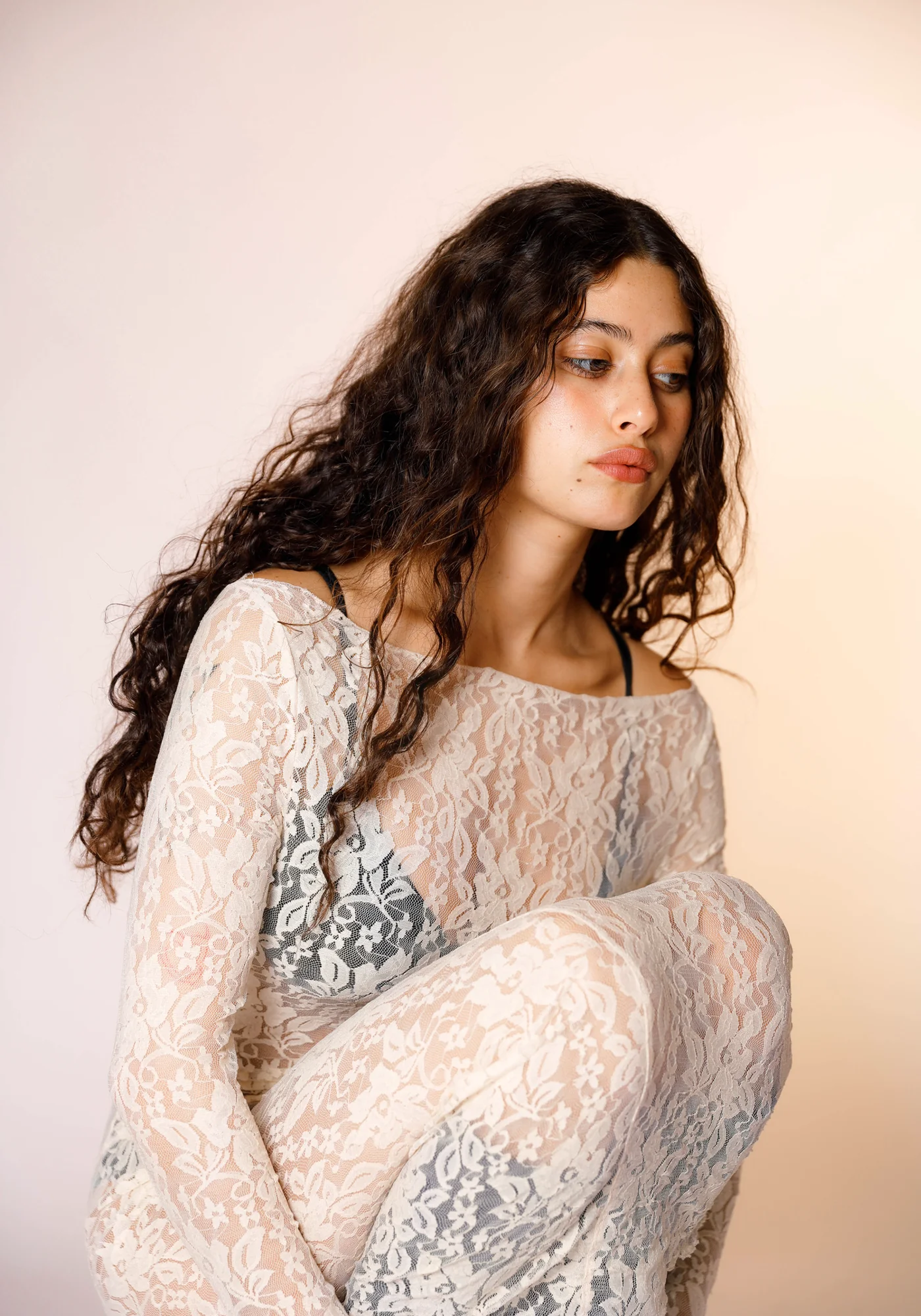 Demeter Long Sleeve Dress in Sandstone Lace - Image 3