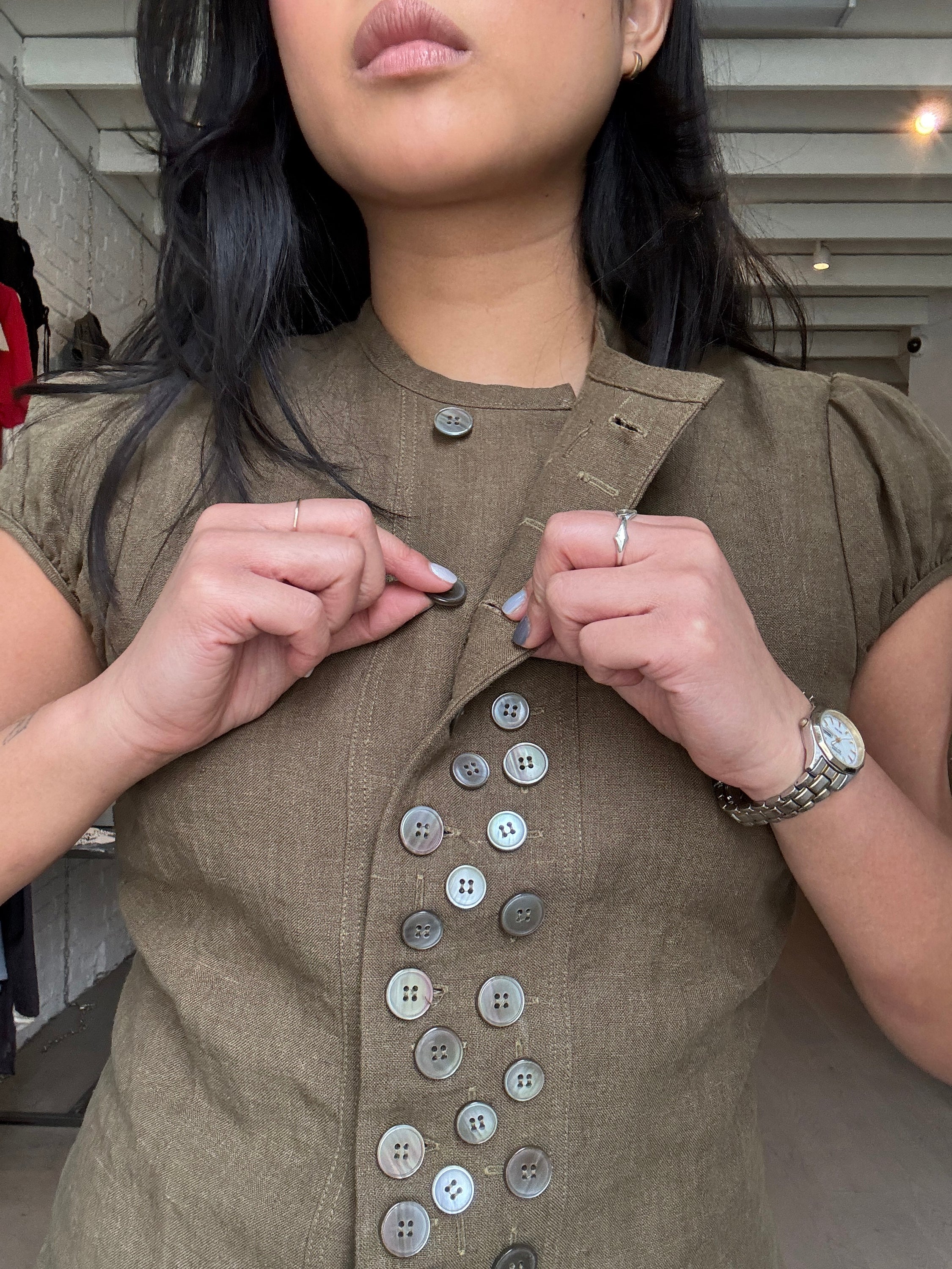 Multi-Button Sailor Top in Olive - Image 3