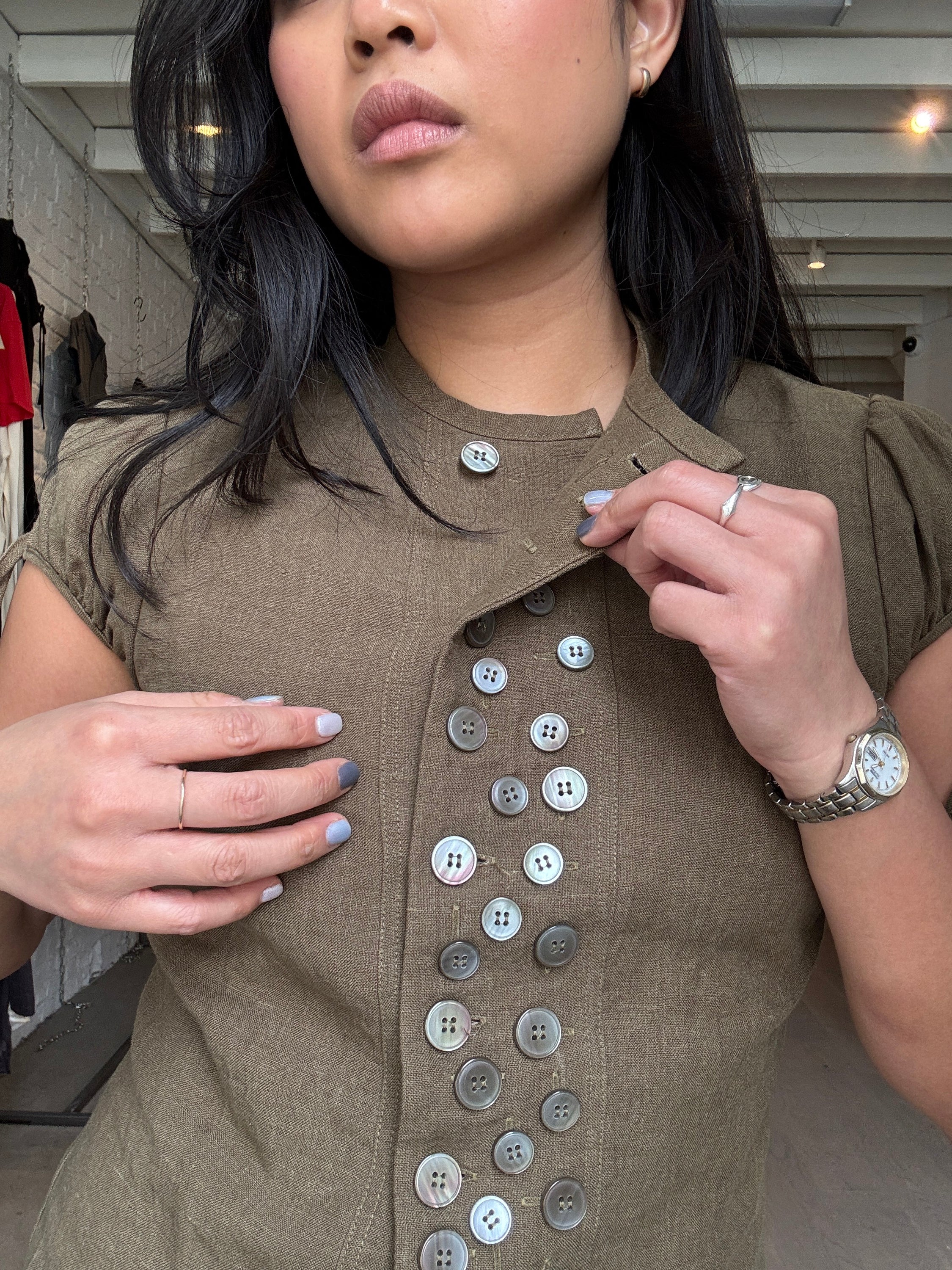 Multi-Button Sailor Top in Olive - Image 4