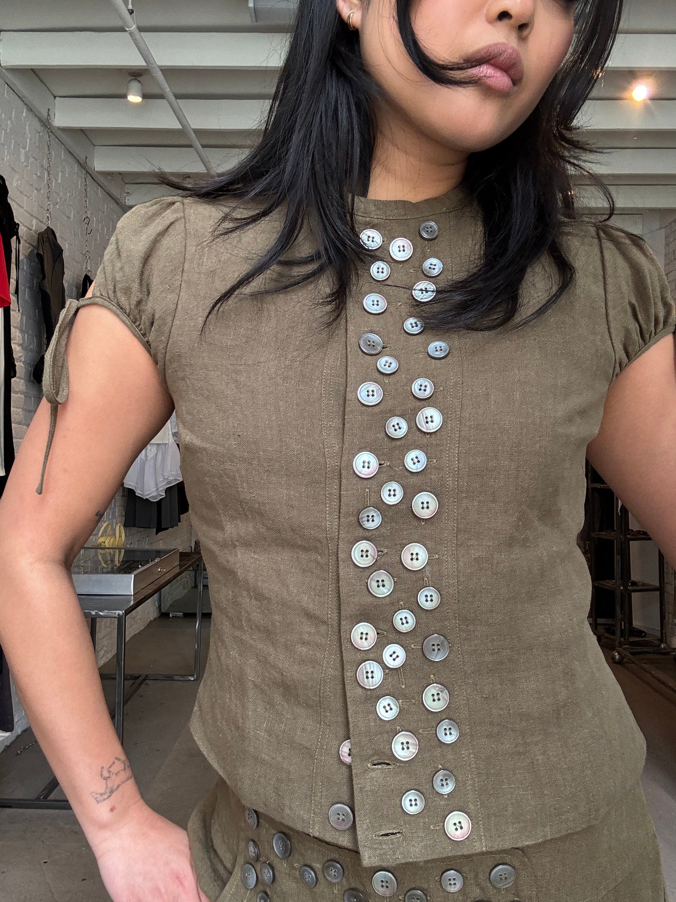 Multi-Button Sailor Top in Olive - Image 6