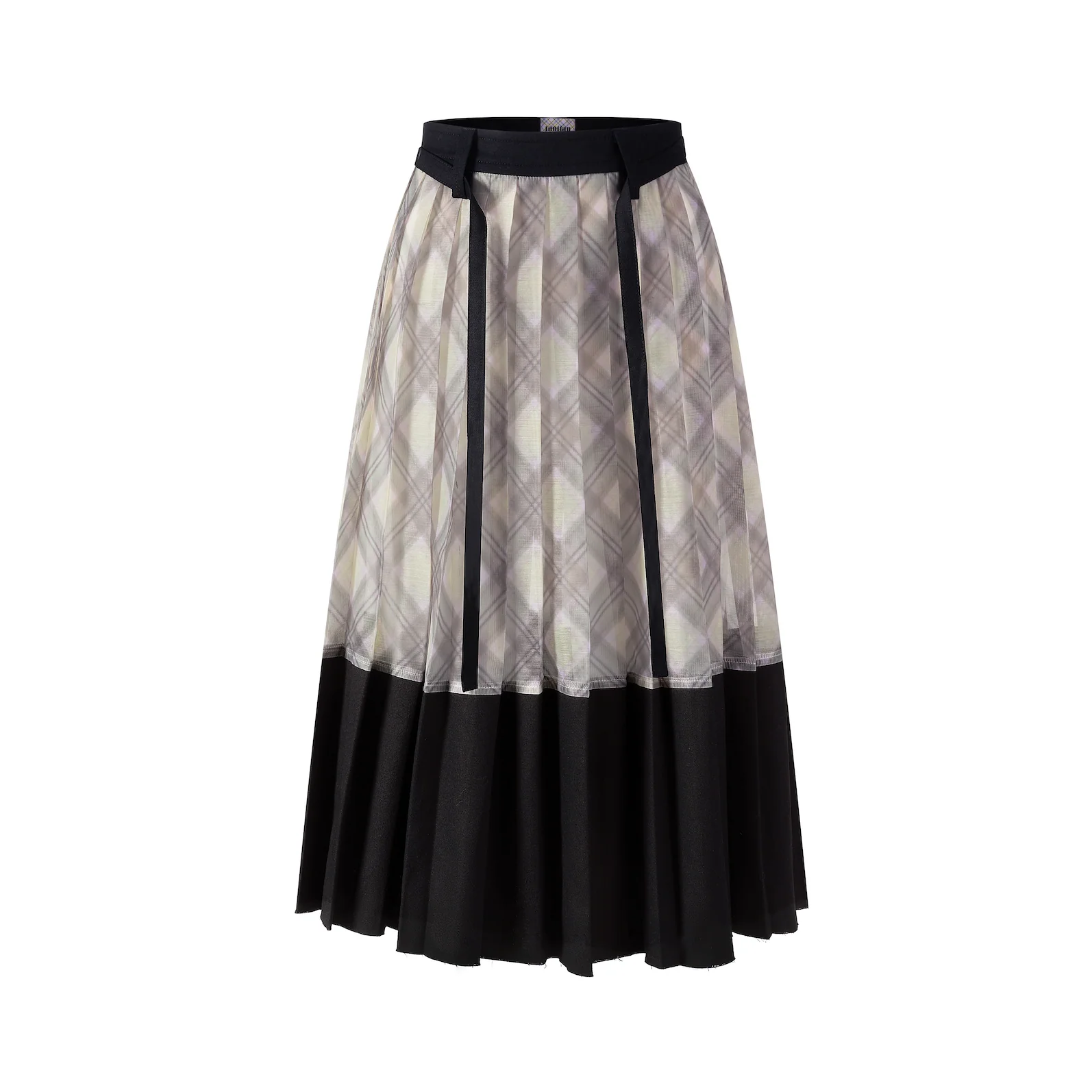 Patchwork Organza Pleated Midi Skirt Black Porcelain - Image 10
