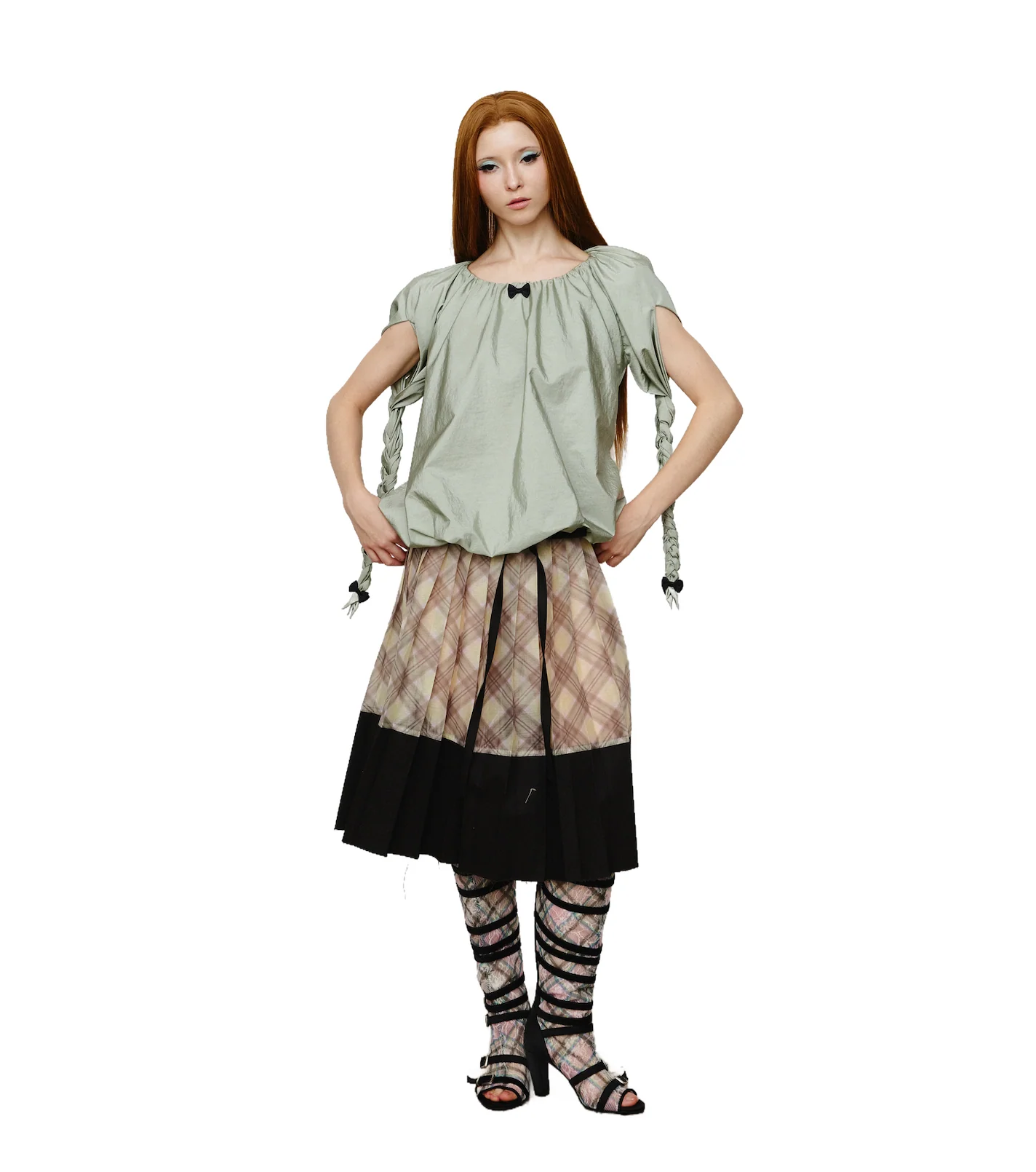 Patchwork Organza Pleated Midi Skirt Black Porcelain - Image 16