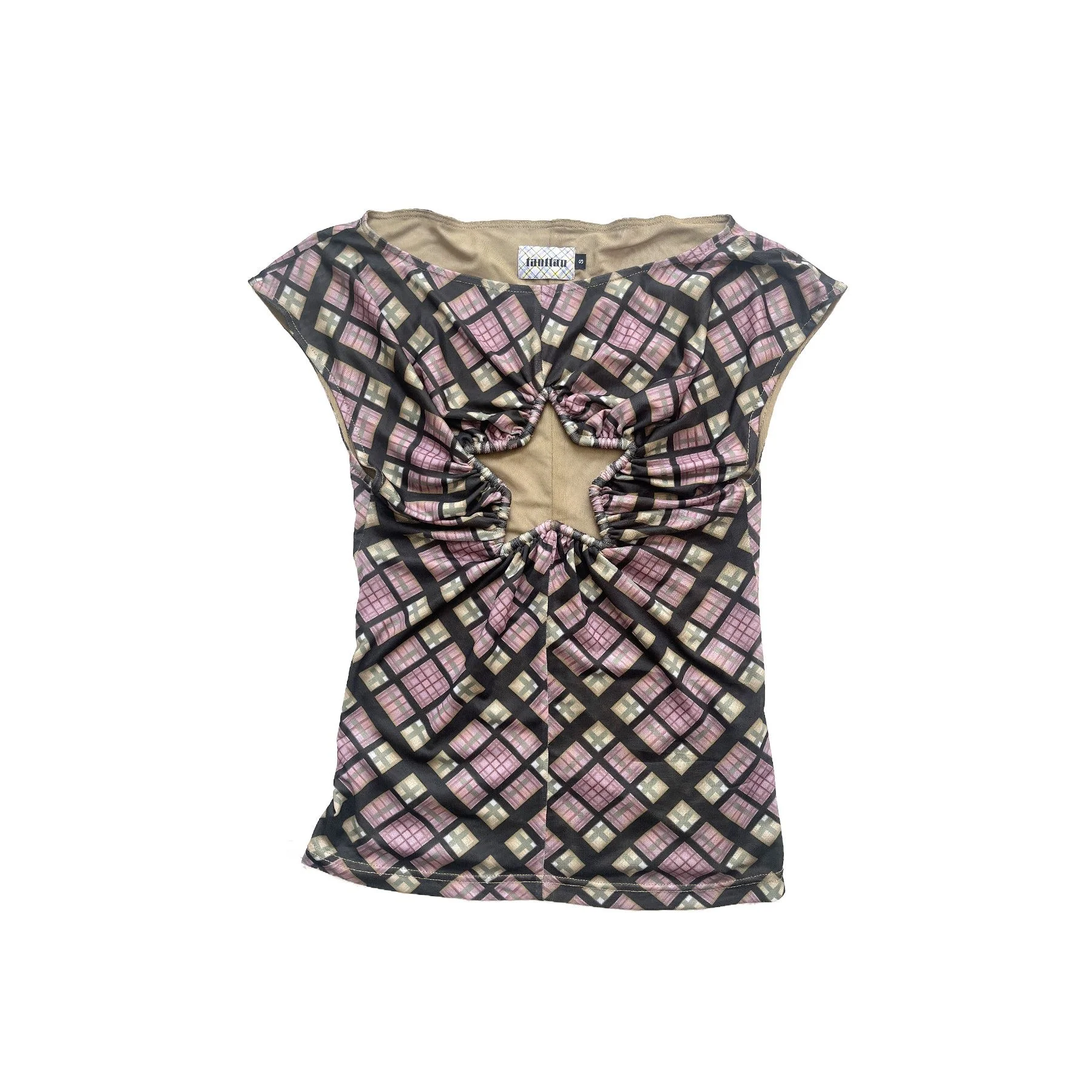 Plaid Mesh Star Cutout Tshirt Purple Plaid